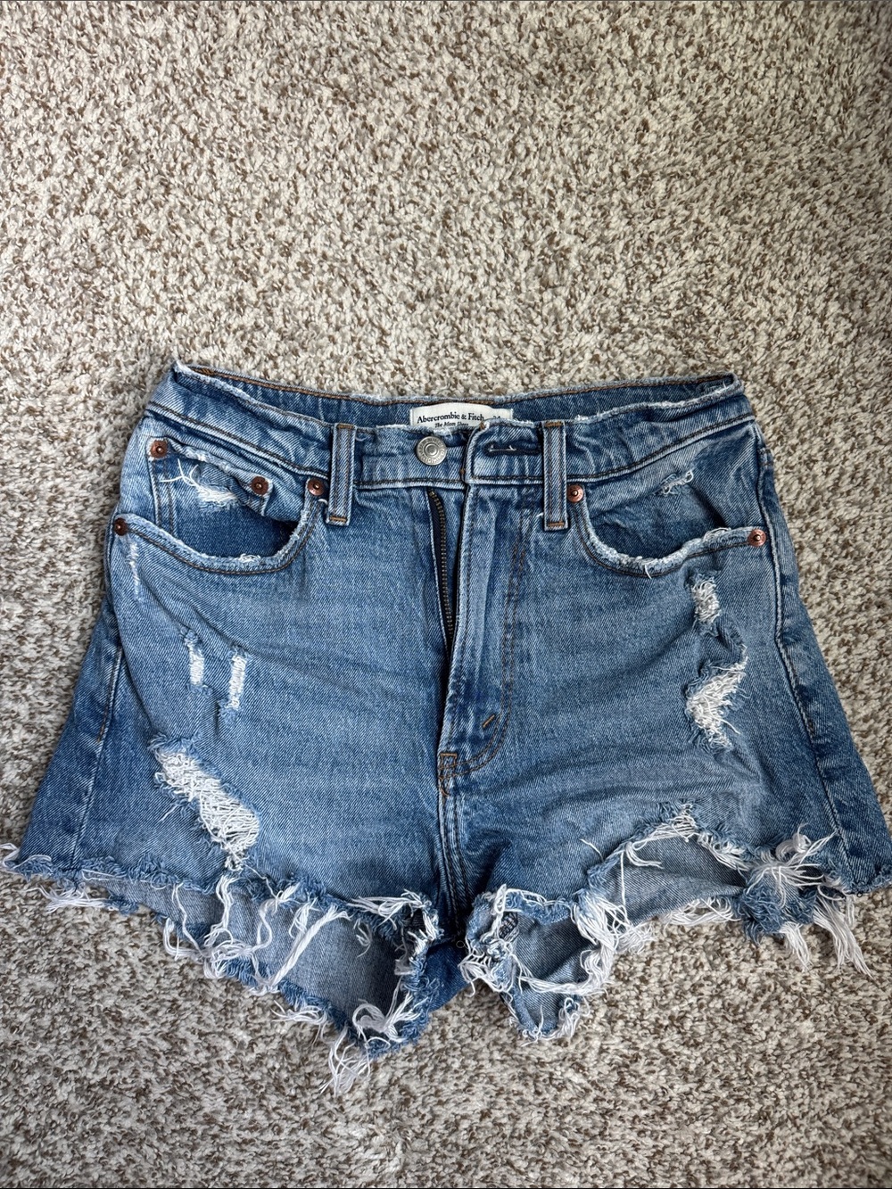 Abercrombie & Fitch Light Blue Distressed Denim Shorts